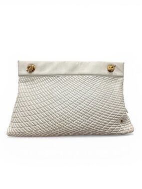 Vintage Bally Lambskin Crossbody White Quilted Fan Matelassé 70s Italy